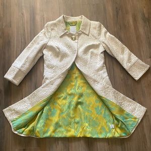 Walter Baker Long Sleeve Brocade Button Up Ivory With Gold Thread Overcoat